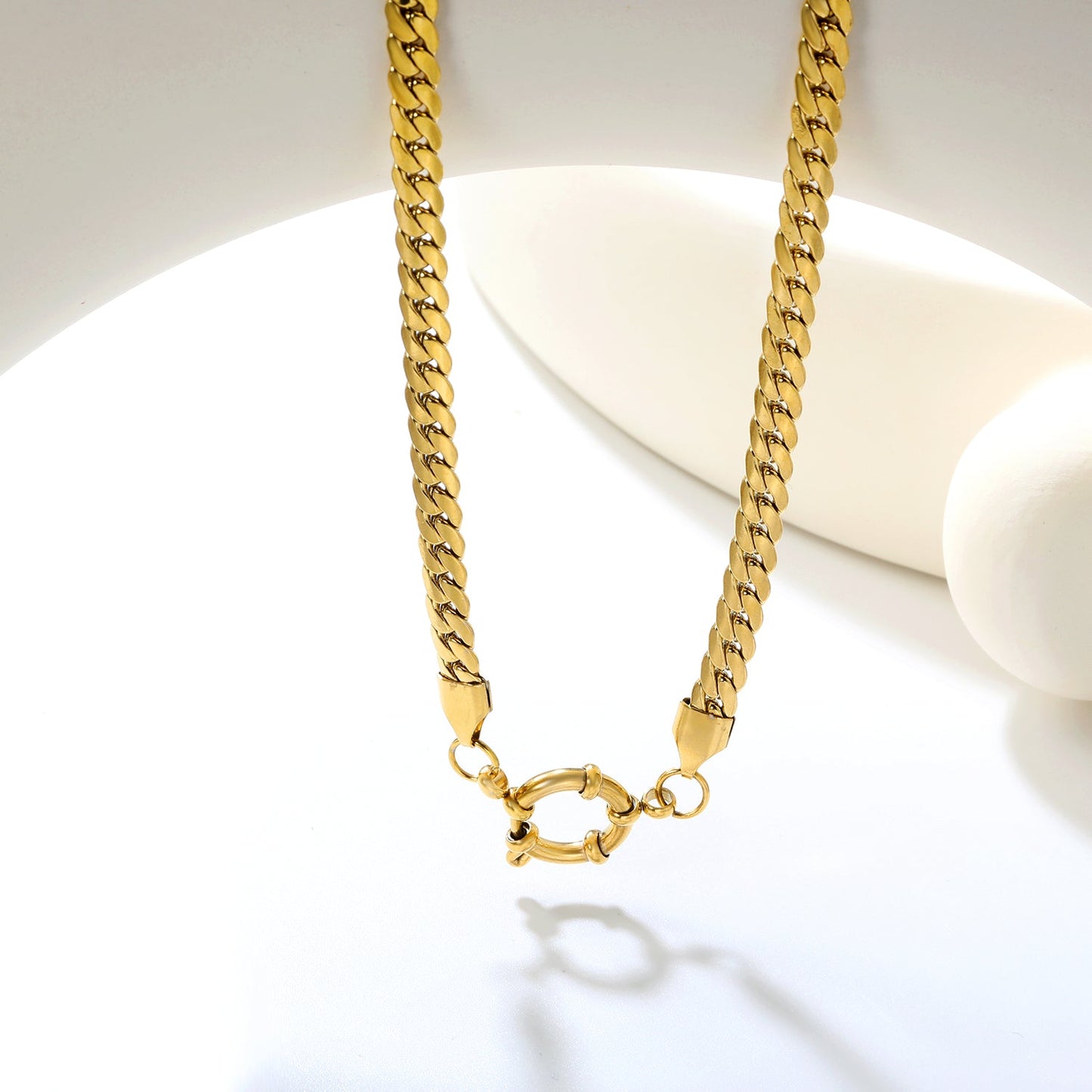 5.0NK gold dragon chain + 43cm + round clasp outer diameter 14.1mm necklace, gold