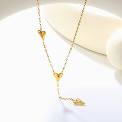 8 x 10.2mm 3 heart-shaped accessories 40+5cm+6mm round pendant necklace, gold