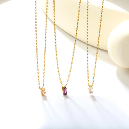 4.5*7.4mm Square White/Purple/Champagne Zircon Pendant 0.3 Cross Chain 40+5cm+6mm Round Tail Plaque Necklace GOLDEN
