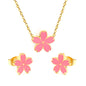 10mm cherry blossom with pink oil drop earrings + 12.5mm pendant set cross 0.3mm*45+5cm+6mm round plate steel color / gold color