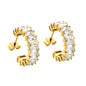 C-Shape with Two Grips Rectangle White/Purple/Green/Orange/Mixed/Pink Zirconium Earrings 6.8*21mm Steel Color/Golden Color