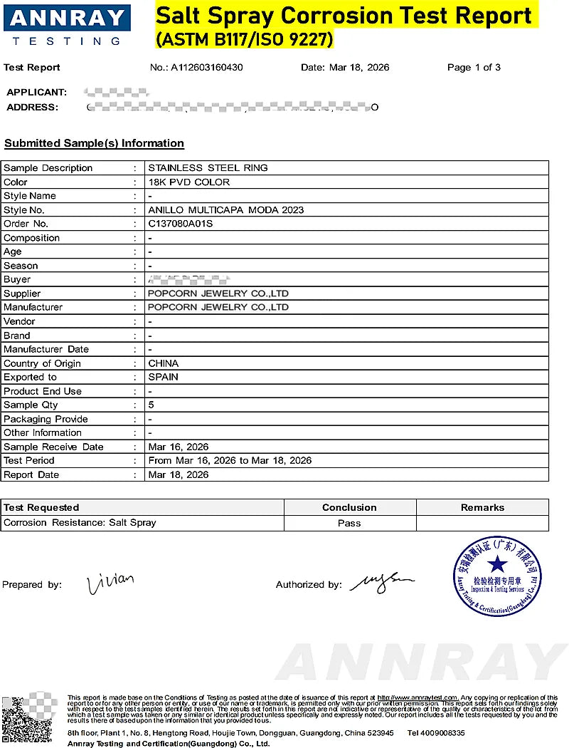 Salt Spray Test Report