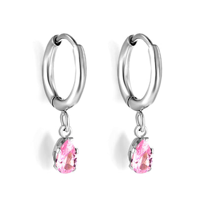1.5x8mm I.D. earrings + 3.6*5mm white/purple/red/pink/green zirconium drop earrings gold/steel color