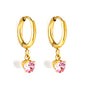 1.5x8mm I.D. earrings + 4*4.2mm white/purple/red/pink/green zirconium heart shaped earrings gold color