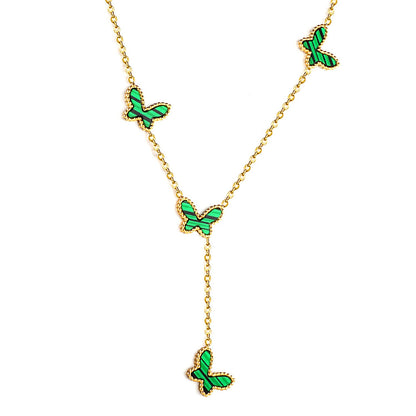 12.5*9mm 4 Butterfly Green/Black/White/Red Shell Pendant Necklace 43+5cm+3*10.3mm Square Plaque Necklace Golden