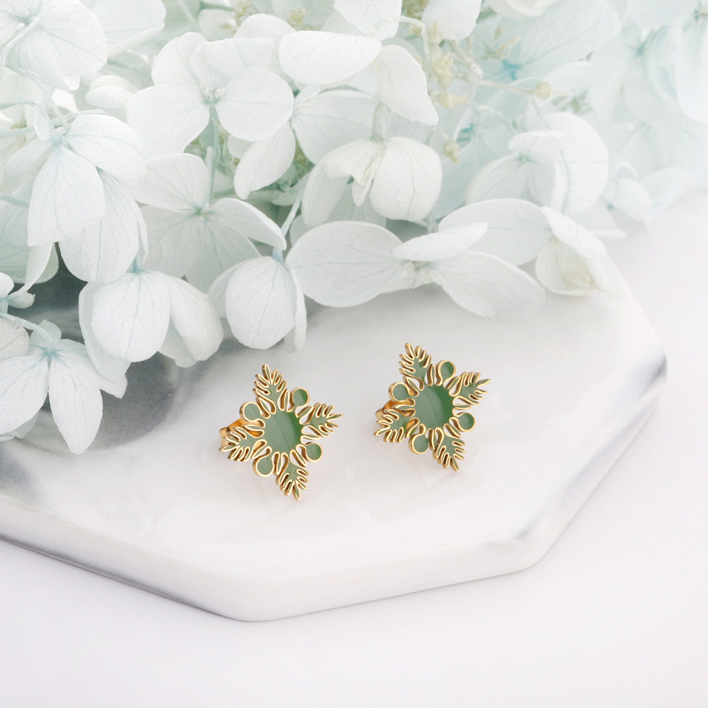 20.2*20.2mm orange/green four-petal flower leaf oil drop earrings gold color