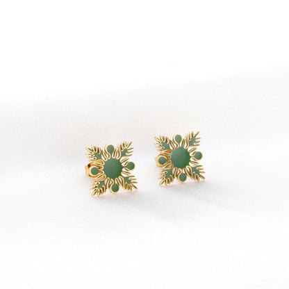 20.2*20.2mm orange/green four-petal flower leaf oil drop earrings gold color