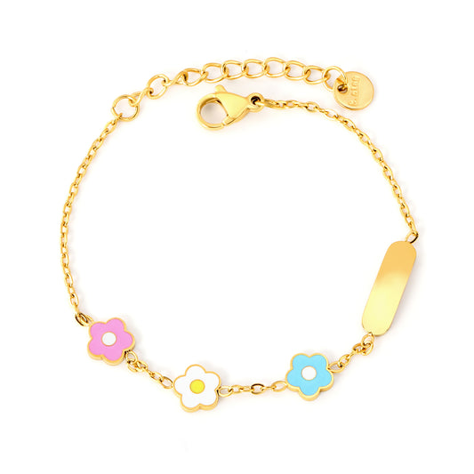 Thick 1.2*Width 7mm five petal flower accessories +14.6*4.4mm long bar accessories 04 cross chain *15+3cm+6mm round plate bracelet Gold color