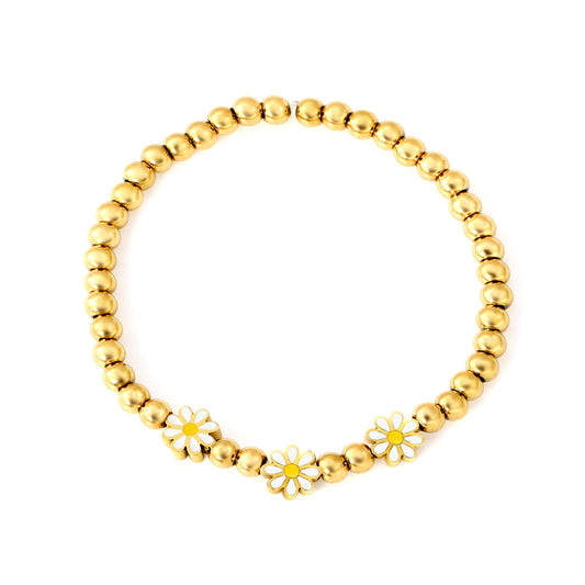 6.7mm daisy with white oil drip fittings +4*3mm steel beads 15cm bracelet Golden
