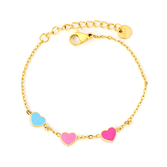 Thick 1.2*6.8*5.8mm Mixed Color Heart Fittings 04 Cross Chain*15+3cm+6mm Round Plaque Bracelet Golden