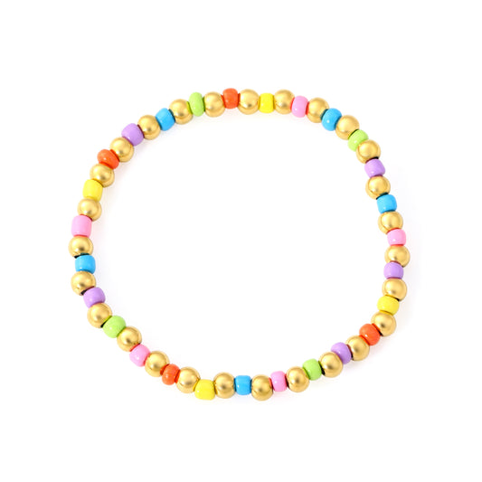 3mm colorful rice beads+4*3mm steel beads 15cm bracelet gold color