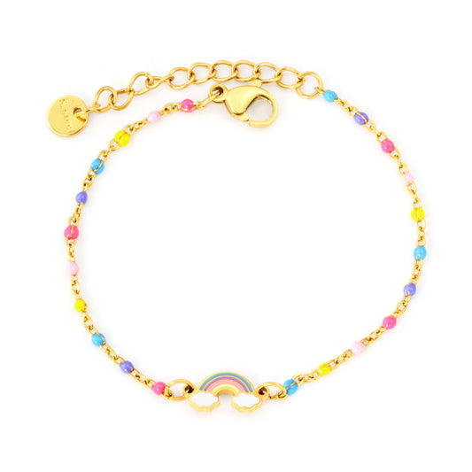 Thick 1.2*Width 12*Height 6mm Rainbow Accessories+Colorful Drip 04 Cross Chain 15+3cm+6mm Round Plaque Bracelet Golden