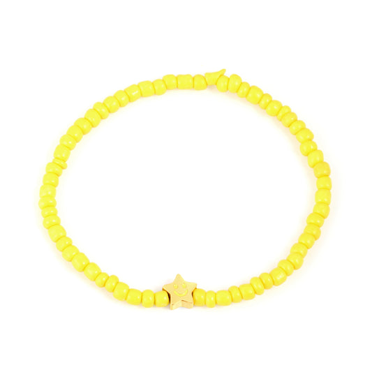 6.5mm Smiley Pentagram Fitting + 3mm Yellow Rice Beads 15cm Bracelet Gold Color