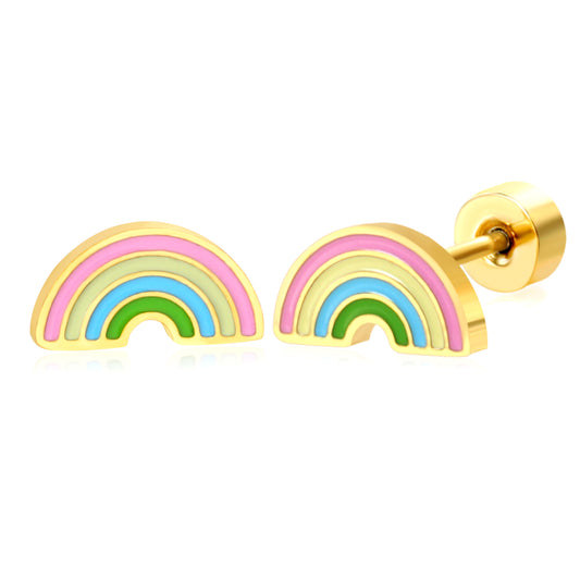 Thick 1.2*8.3*4.3mm rainbow oil drip 0.8*9mm pin Screw plug earring gold color