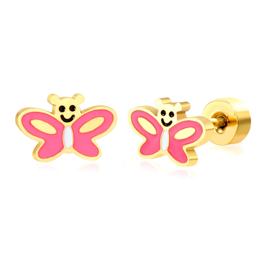 Thick 1.2*7*4.7mm small butterfly oil drip 0.8*9mm pin Screw plug earring gold color