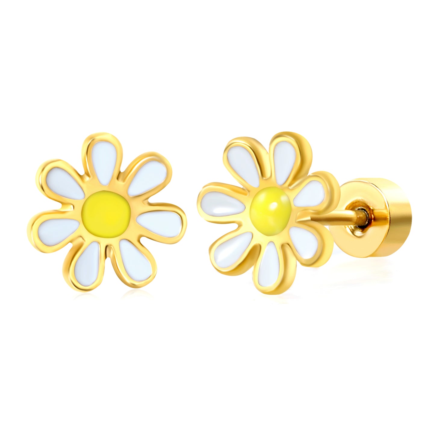 Thick 1.2*8mm daisy oil drip 0.8*9mm pin Screw plug earrings gold color