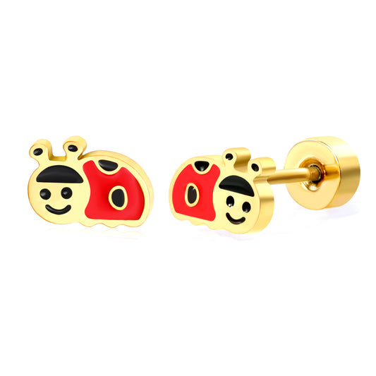 Thick 1.2*6.6*4.6mm Bee oil drip (left and right) 0.8*9mm pin Screw plug earrings Gold color