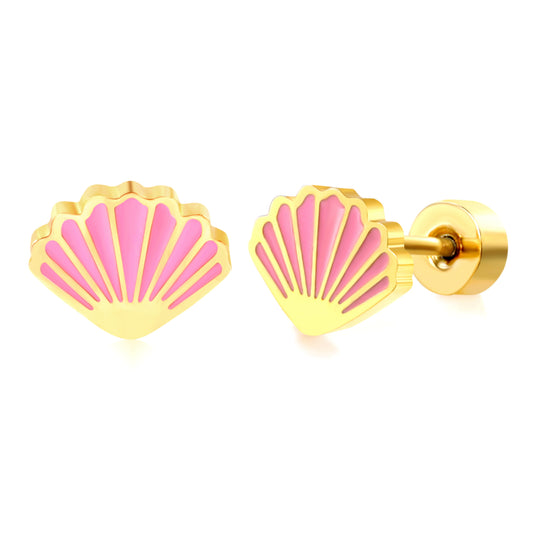 Thick 1.2*7.6*6mm shell drip oil 0.8*9mm pin Screw plug earrings gold color