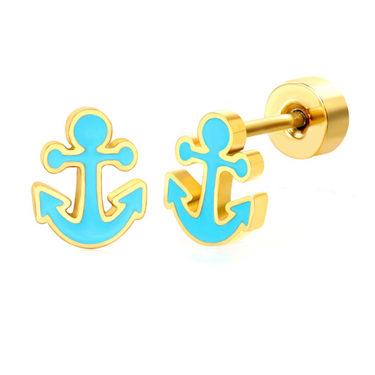 Thick 1.2*5.5*6.8mm Anchor Oil Drip 0.8*9mm Pin Screw Plug Earring Gold Color