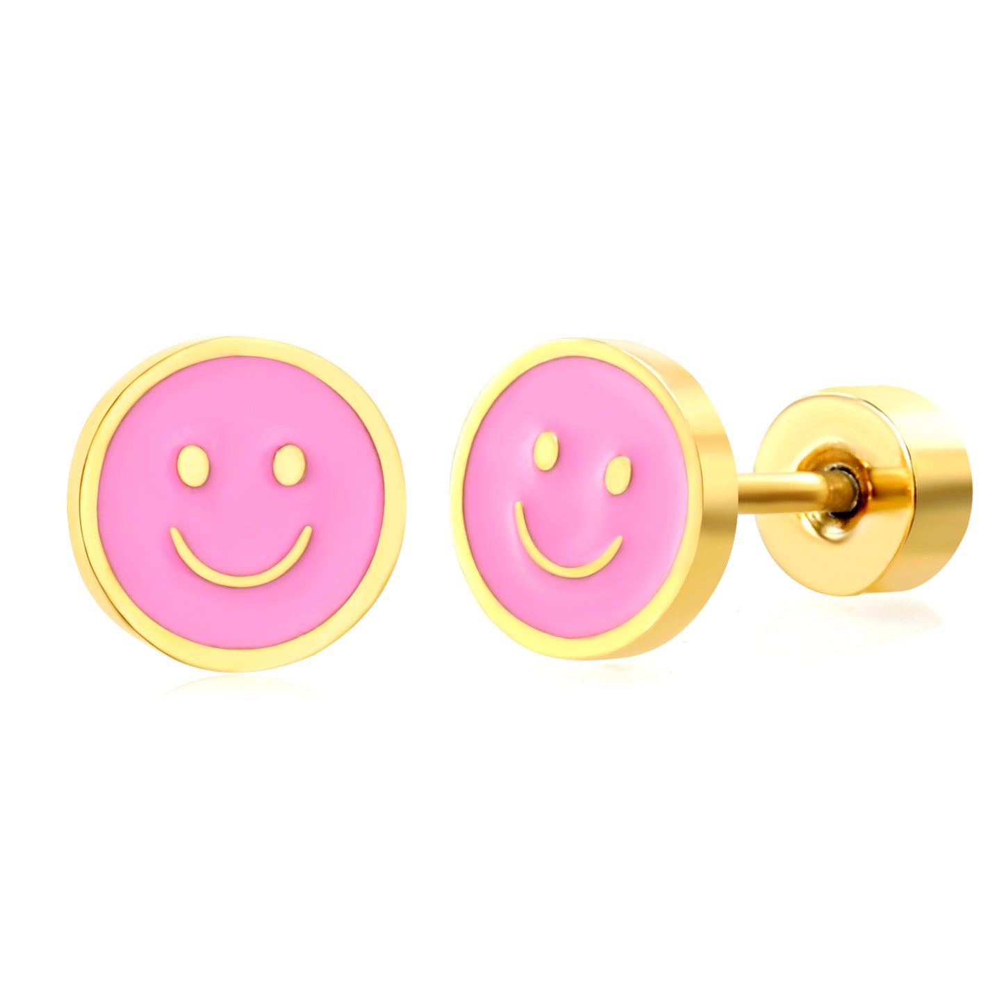 Thick 1.2*6.3mm round smiley face oil drip 0.8*9mm pin Screw plug earrings gold color
