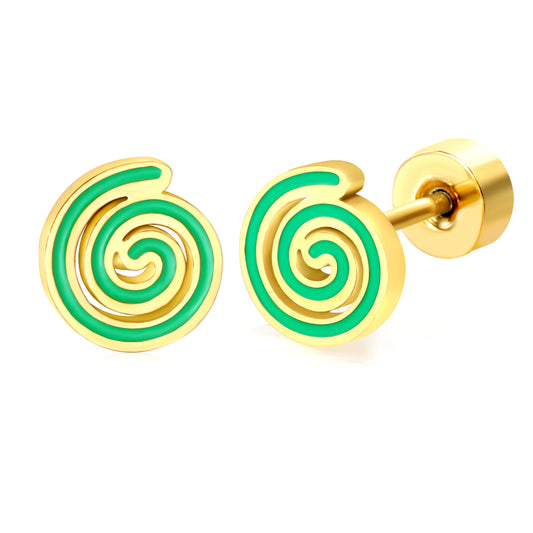 Thick 1.2*6*6.4mm spiral pattern oil drip 0.8*9mm pin Screw plug earrings gold color
