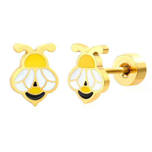Thick 1.2*5.4*7.2mm Bee oil drip 0.8*9mm pin Screw plug earring Gold color