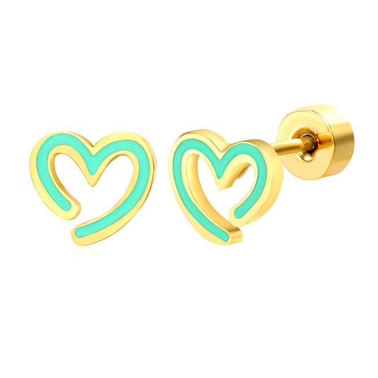 Thick 1.2*6.6*6 open heart circle oil drip 0.8*9mm pin Screw plug earrings gold color