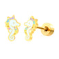 Thick 1.2*4*7.6mm seahorse oil drip (divided into left and right) 0.8*9mm pin Screw plug earrings gold color