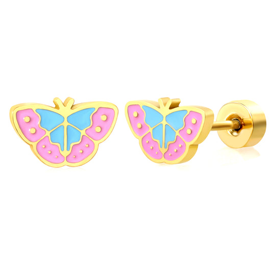 Thick 1.2*7.8*5mm Butterfly oil drip 0.8*9mm pin Screw earrings gold color