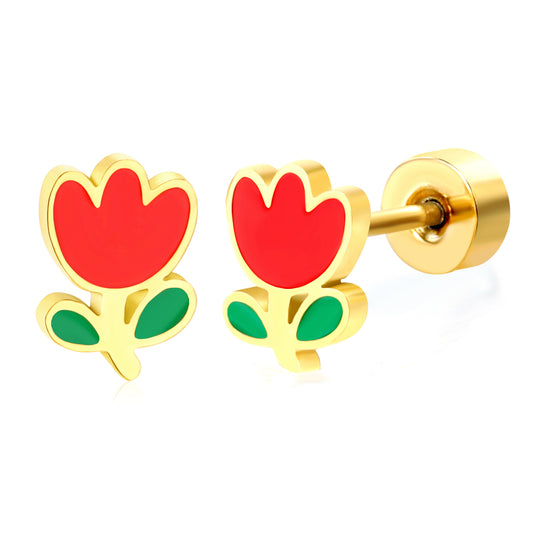 Thick 1.2*4.8*7mm Saffron Oil Drop 0.8*9mm Pin Screw Earrings Gold Color