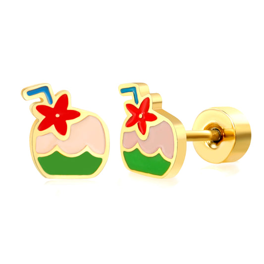 Thick 1.2*6*6.4mm Coconut oil drip 0.8*9mm pin Screw plug earring Gold color