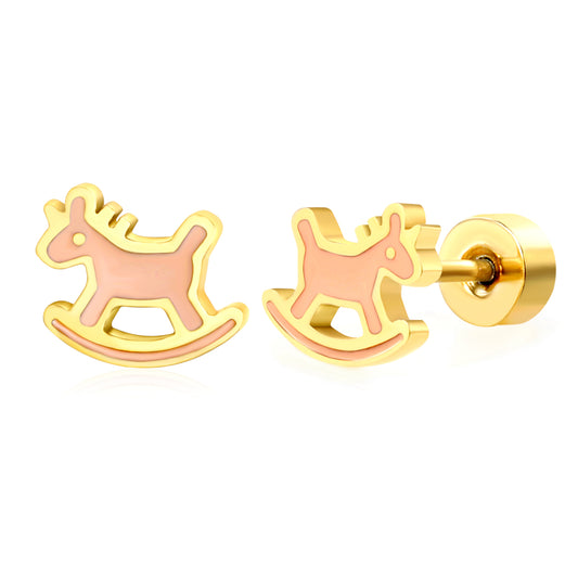 Thick 1.2*6.6*5.5mm rocking horse oil drip (divided into left and right) 0.8*9mm pin Screw plug earrings gold color