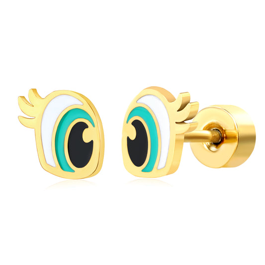 Thick 1.2*6mm eye 1 drop oil (divided into left and right) 0.8*9mm pin Screw plug earrings gold color