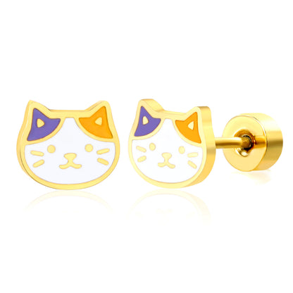 Thick 1.2*6.4*5.6mm kitten oil drip 0.8*9mm needle Screw plug earrings gold color