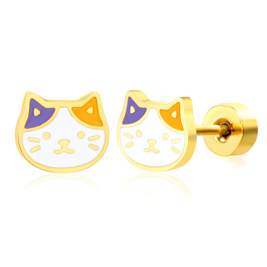 Thick 1.2*6.4*5.6mm kitten oil drip 0.8*9mm needle Screw plug earrings gold color