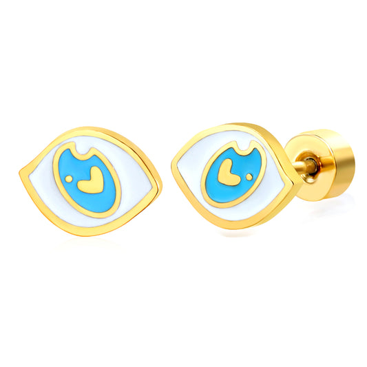 Thick 1.2*7.8*5.9mm eyes 3 drops of oil (divided into left and right) 0.8*9mm pin Screw plug earrings Gold color
