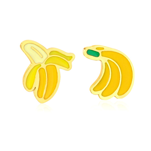 Thick 1.2*6.6*7.3mm peeled banana + Thick 1.2*5.3*6mm three bananas with oil drip 0.8*9mm pin Screw plug earring Gold color