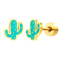 Thick 1.2*5.7*6.3mm Cactus Oil Drip 0.8*9mm Pin Screw Plug Earring Gold Color