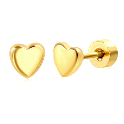 4.8mm Heart 0.8*9mm pin Screw-on earring Gold color