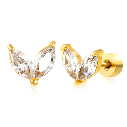 6.6*5.6mm small buds with white zirconium 0.8*9mm pin Screw-on earrings gold color