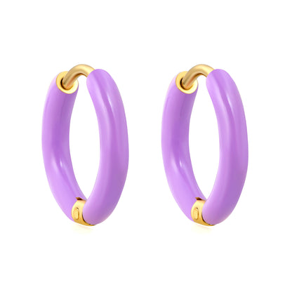 Pink/ Rose/ Blue/ Purple/ Lemon Yellow/ Orange Oil Drip 2mm*I.D. 10mm Earrings Gold Color