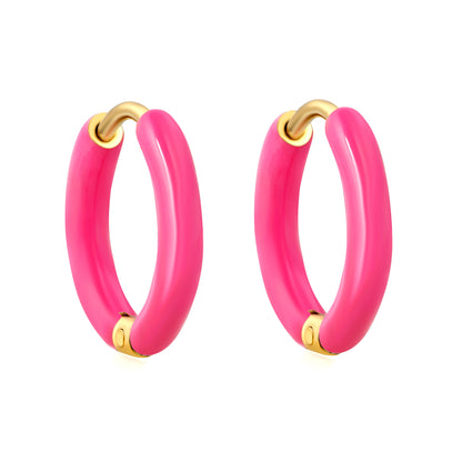 Pink/ Rose/ Blue/ Purple/ Lemon Yellow/ Orange Oil Drip 2mm*I.D. 10mm Earrings Gold Color