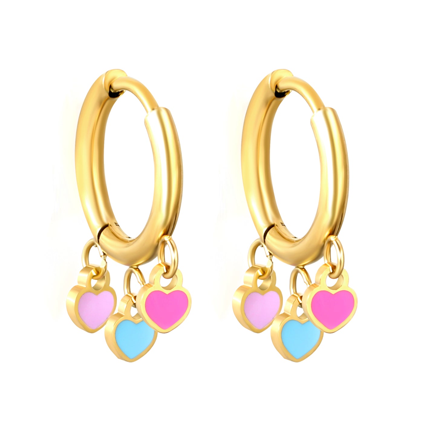 3.8*4.8mm heart shaped mixed color drip oil 2mm*inner diameter 10mm earring clasp gold color