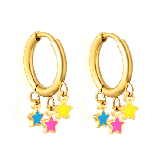 4*5.8mm Pentagram Mixed Color Drip Oil 2mm*I.D. 10mm Ear Buttons Golden