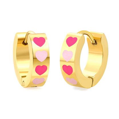 Pink+Rose/Cyan+Blue Heart Drops Thickness 2.2*4*I.D. 9Earrings Golden