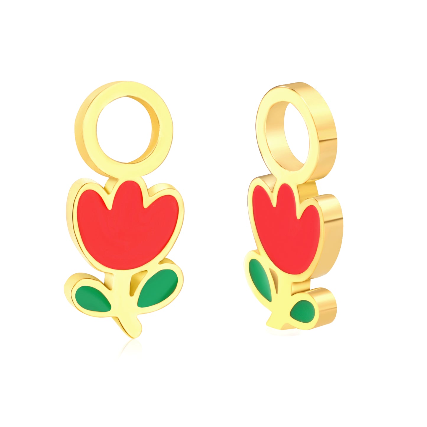 Oil dripping 5.5*12.1mm small red flower accessories (divided into left and right) gold color