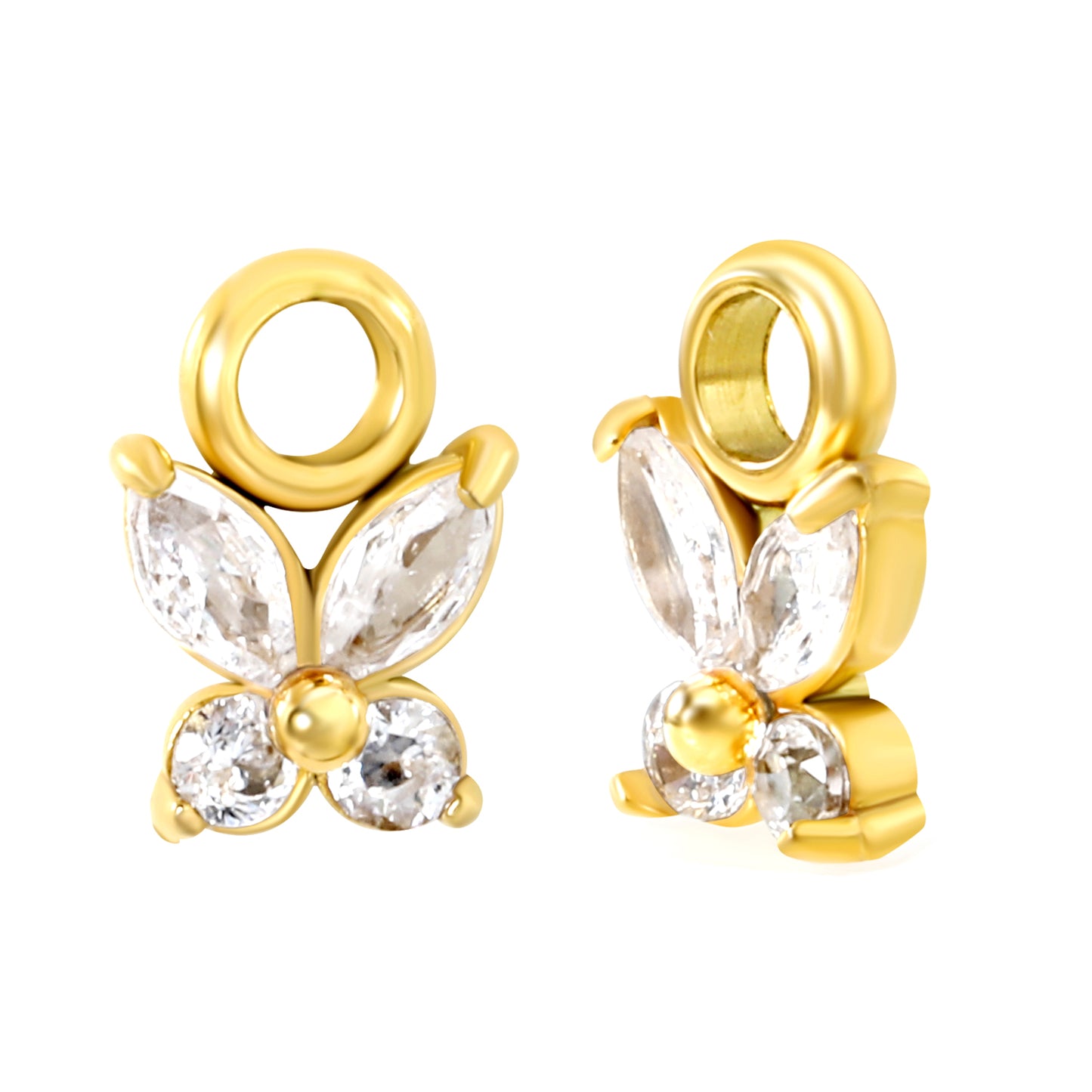6*4.8mm Butterfly with white zirconium fittings + soldered 4mm open ring Gold color
