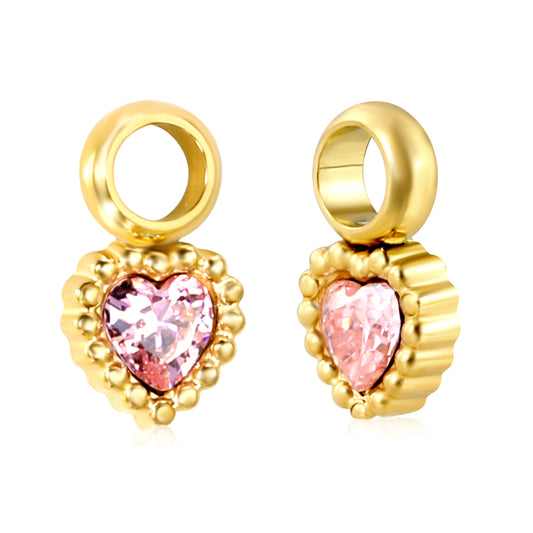 5*4.8mm bead side heart shape with pink zirconium fittings + welded 4mm ring gold color