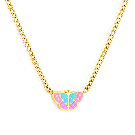 Thick 1.2*9.7*6.5mm Butterfly Accessories Side Chain 1.4mm*40+5cm Necklace gold color