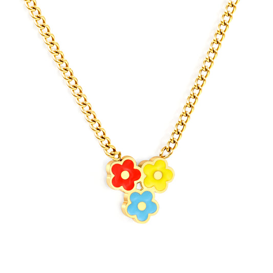Thick 1.2*8.3*8mm three flowers accessories side chain 1.4mm*40+5cm necklace gold color